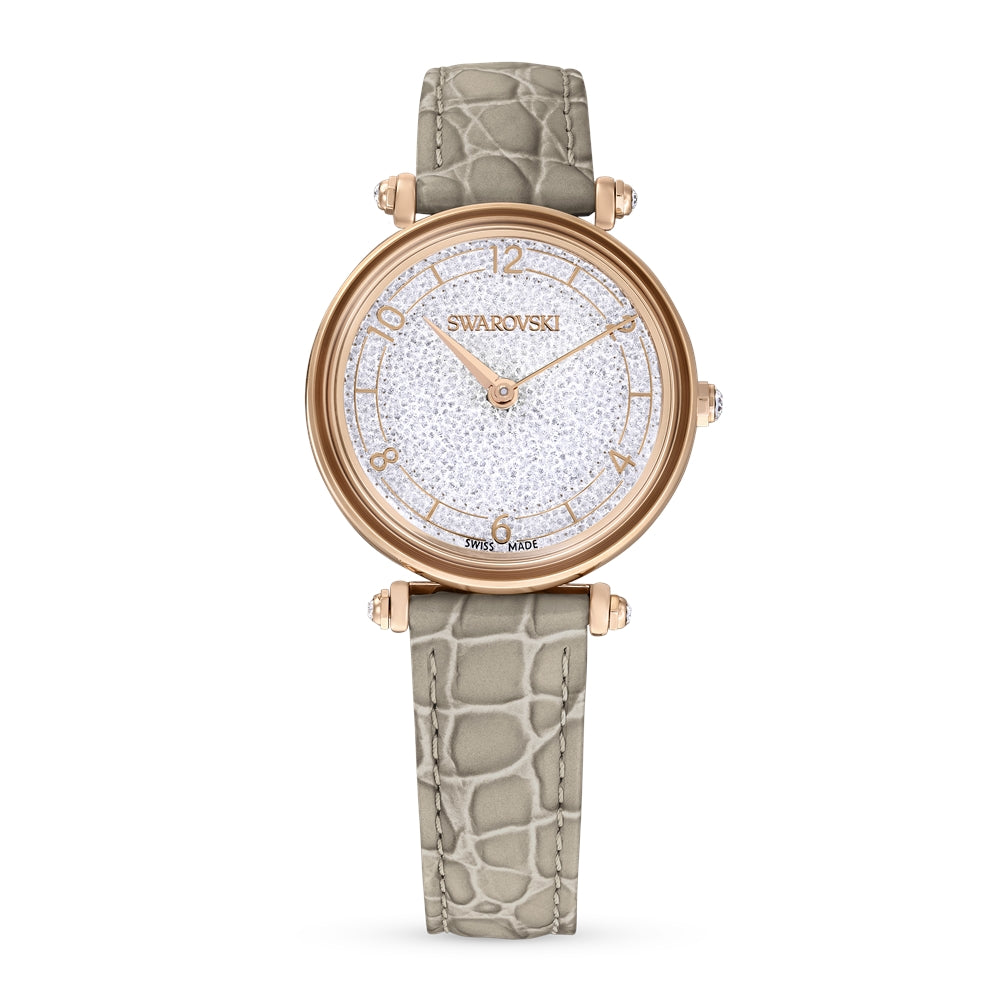 Swarovski Crystalline Wonder Beige Leather Rose Gold Tone Watch