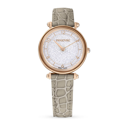 Swarovski Crystalline Wonder Beige Leather Rose Gold Tone Watch