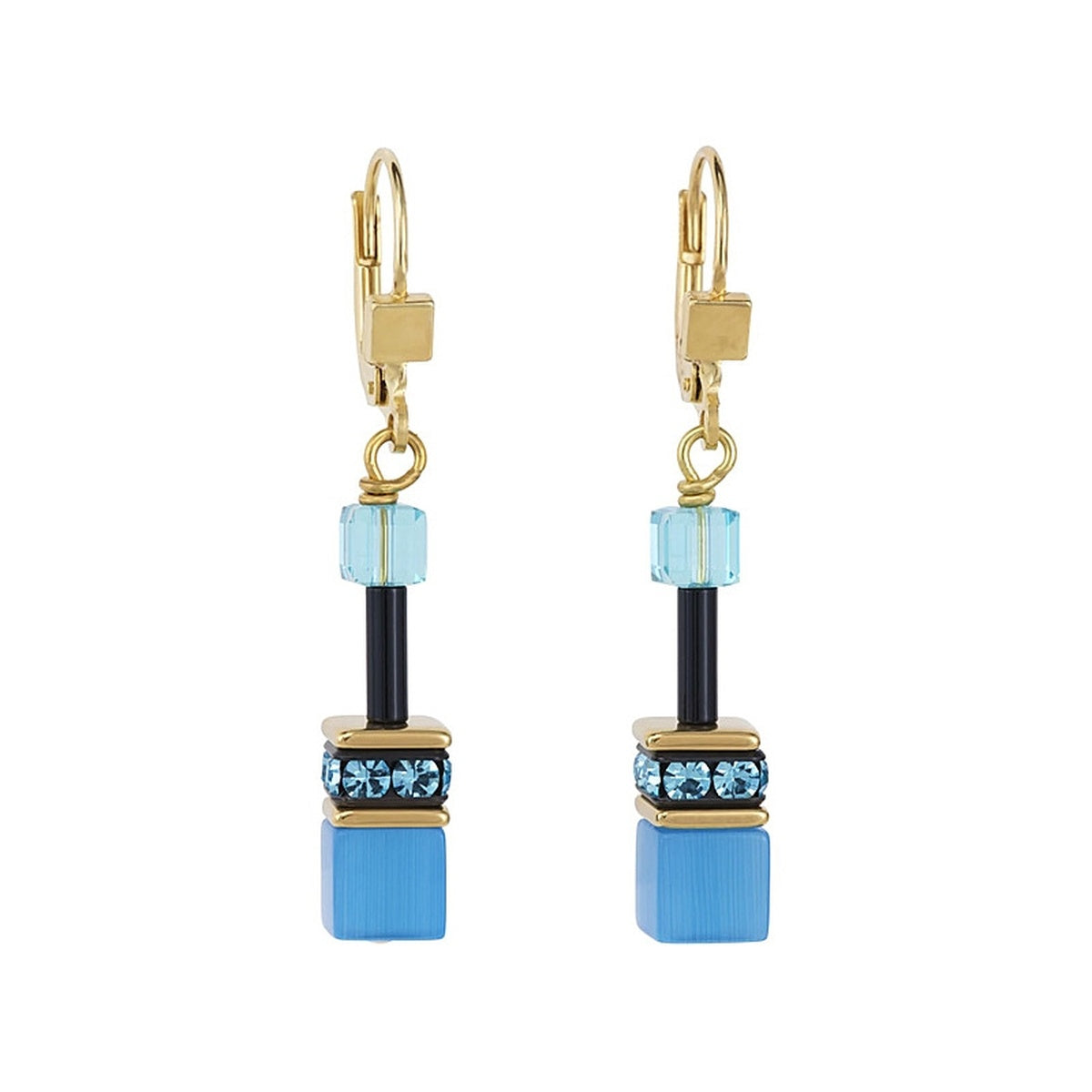 Coeur De Lion Gold Tone Rainbow Cubes Turquoise Earrings