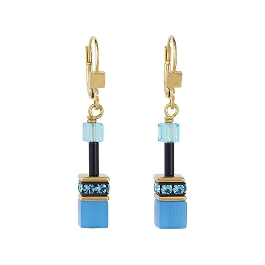 Coeur De Lion Gold Tone Rainbow Cubes Turquoise Earrings