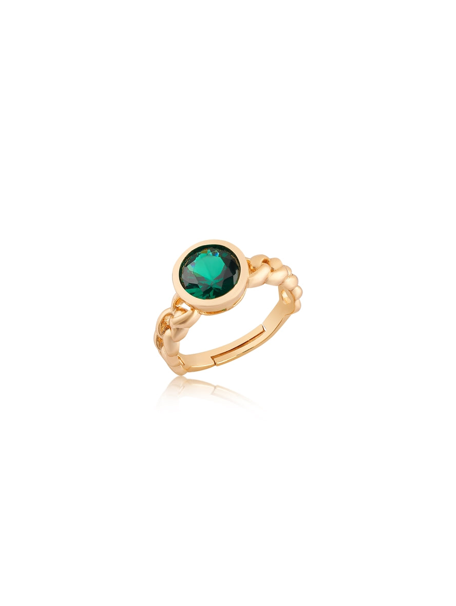 August Woods Gold Green Circle Adjustable Ring
