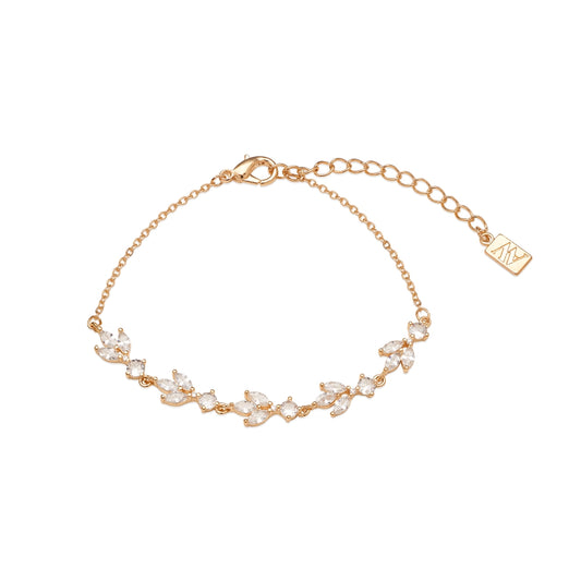 August Woods Gold Pearl Crystal Leaf Bracelet