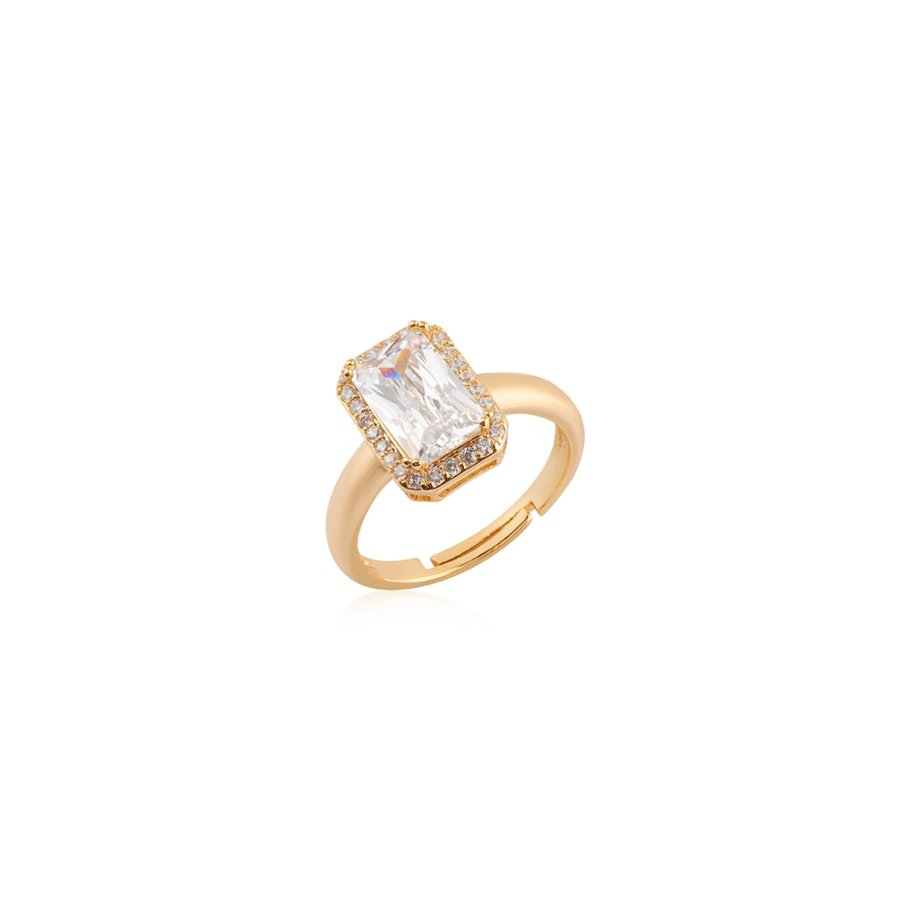August Woods Gold Rectangular Crystal Adjustable Ring