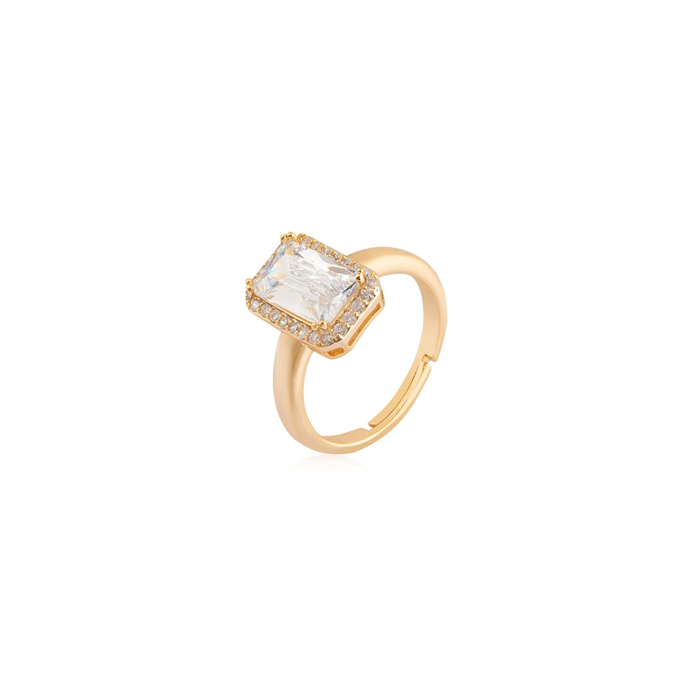 August Woods Gold Rectangular Crystal Adjustable Ring