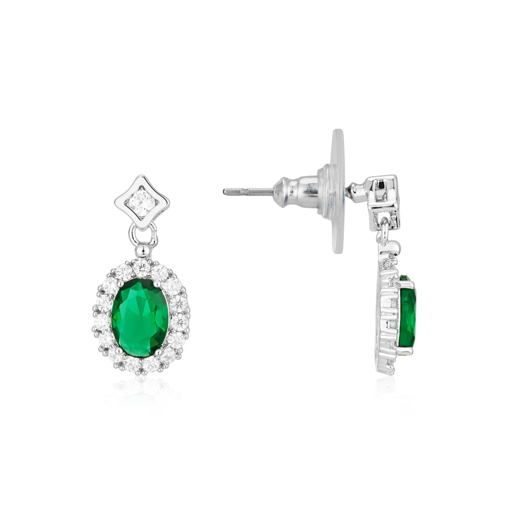 August Woods Silver and Green Oval Drop Earrings