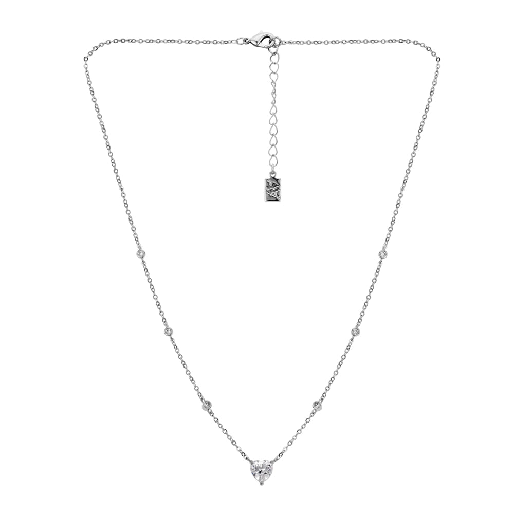 August Woods Silver CZ Heart Necklace