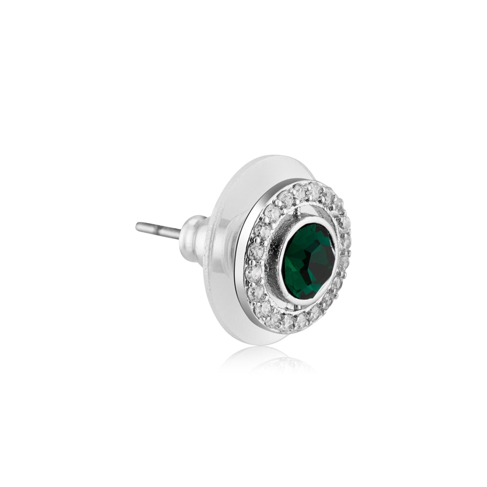 August Woods Silver Halo Green Stud Earrings