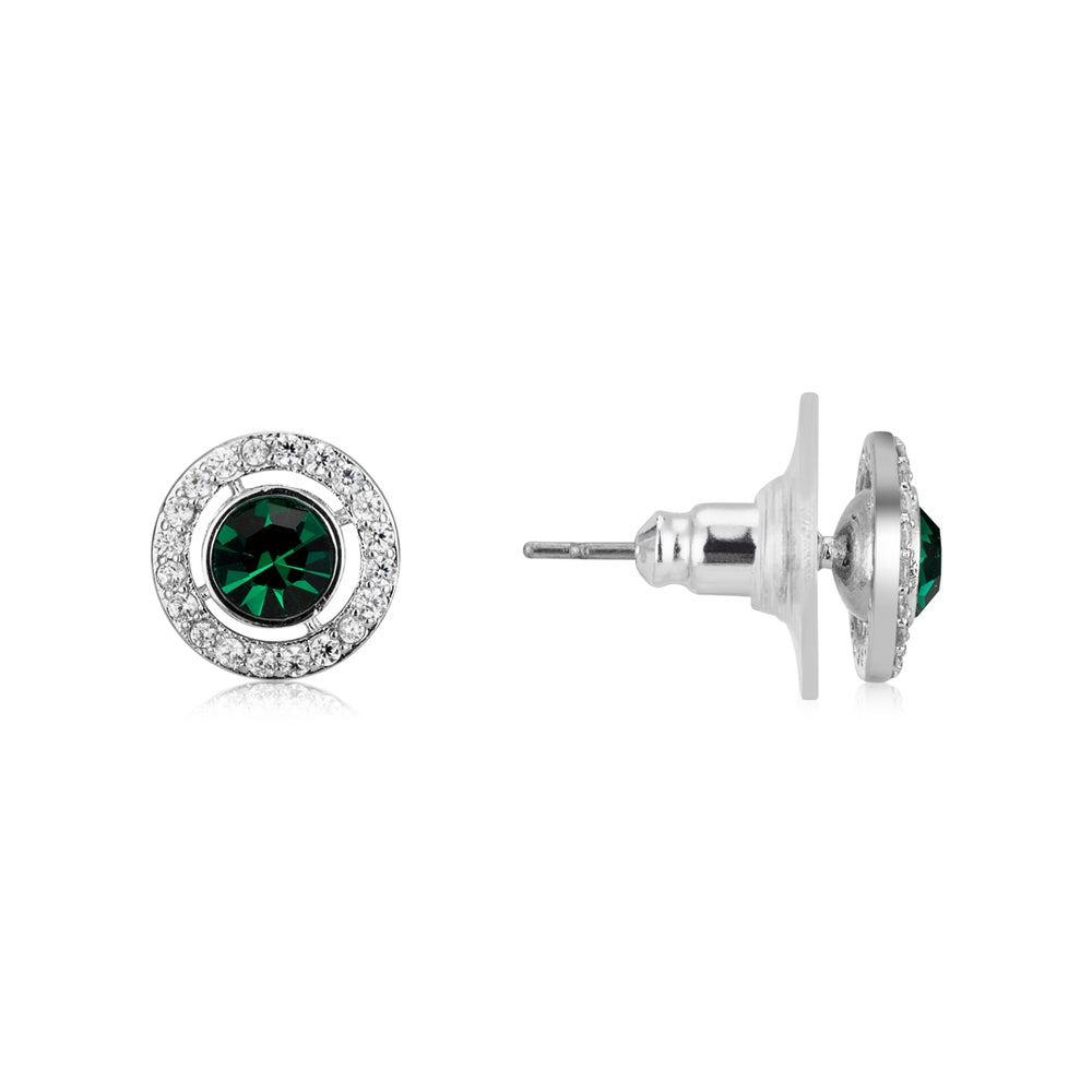 August Woods Silver Halo Green Stud Earrings