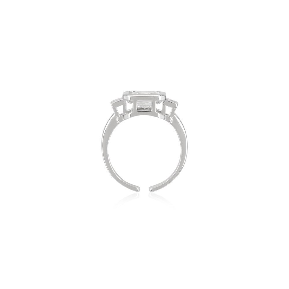 August Woods Silver Clear Glass Open Ring