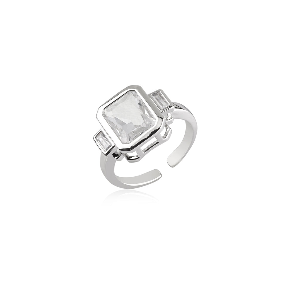 August Woods Silver Clear Glass Open Ring