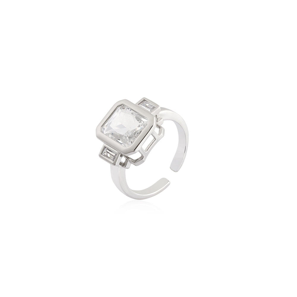 August Woods Silver Clear Glass Open Ring