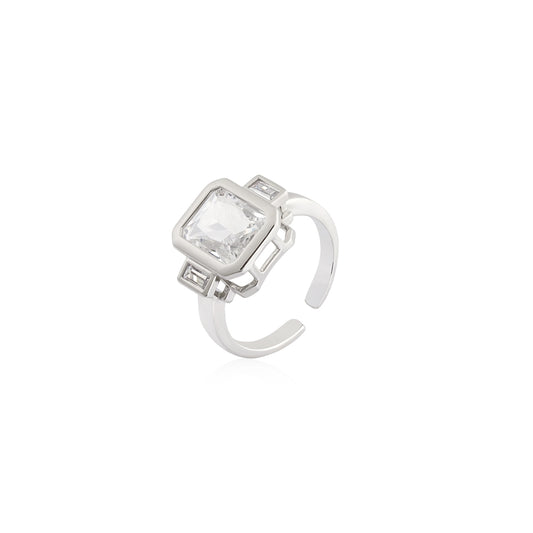 August Woods Silver Clear Glass Open Ring