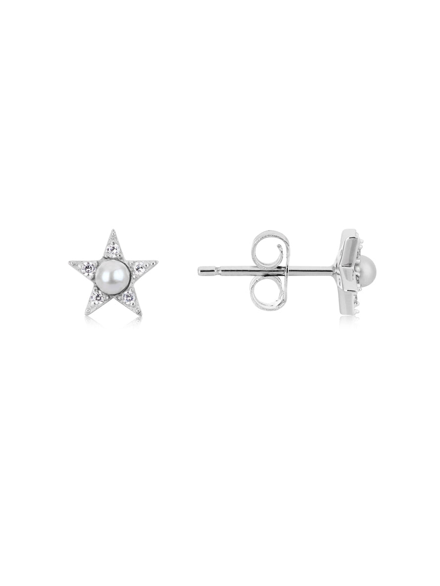 Argento Silver Pearl CZ Star Stud Earrings