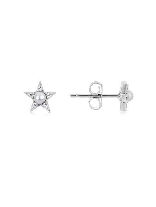 Argento Silver Pearl CZ Star Stud Earrings
