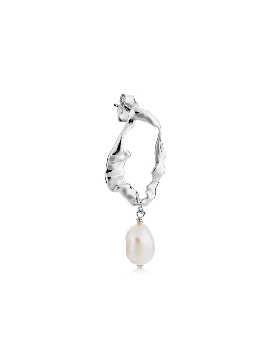 Argento Silver Ripple Baroque Pearl Hoops