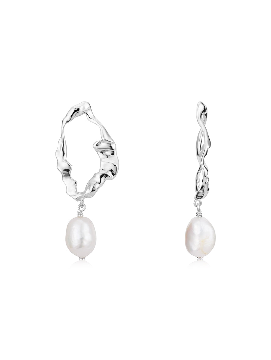 Argento Silver Ripple Baroque Pearl Hoops