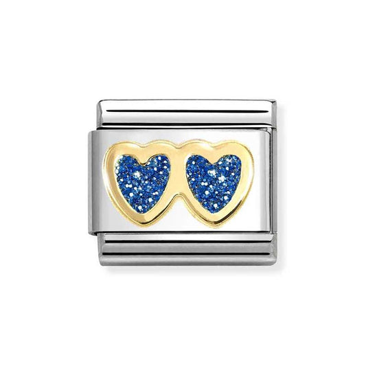 Nomination Double Blue Glitter Heart Charm