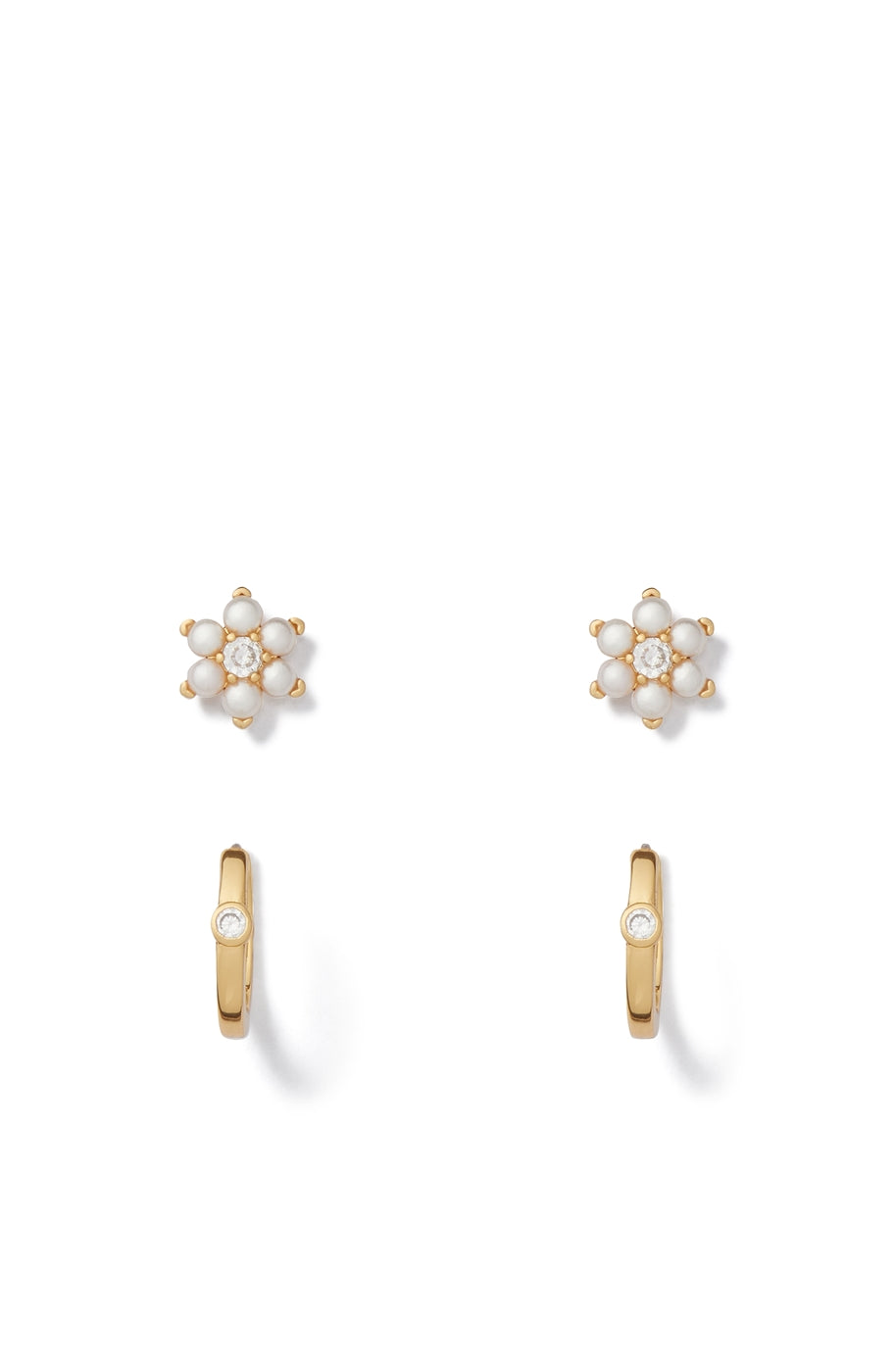 Kate Spade New York Flower Pearl Stud and Huggie Set
