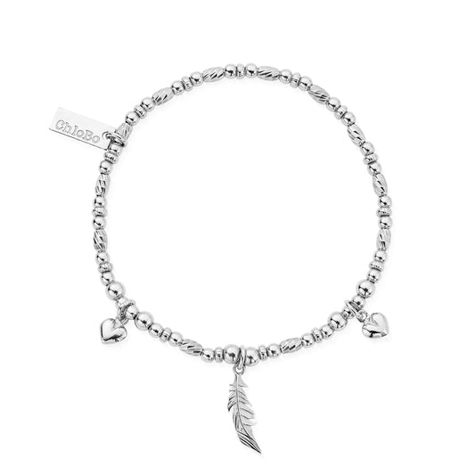 ChloBo Love Courage Silver Feather Hearts Bracelet
