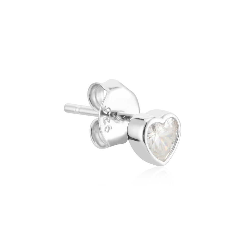 Argento Silver Cubic Zirconia Petite Heart Stud Earrings