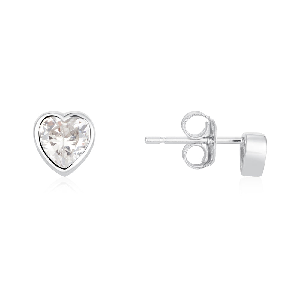 Argento Silver Cubic Zirconia Petite Heart Stud Earrings