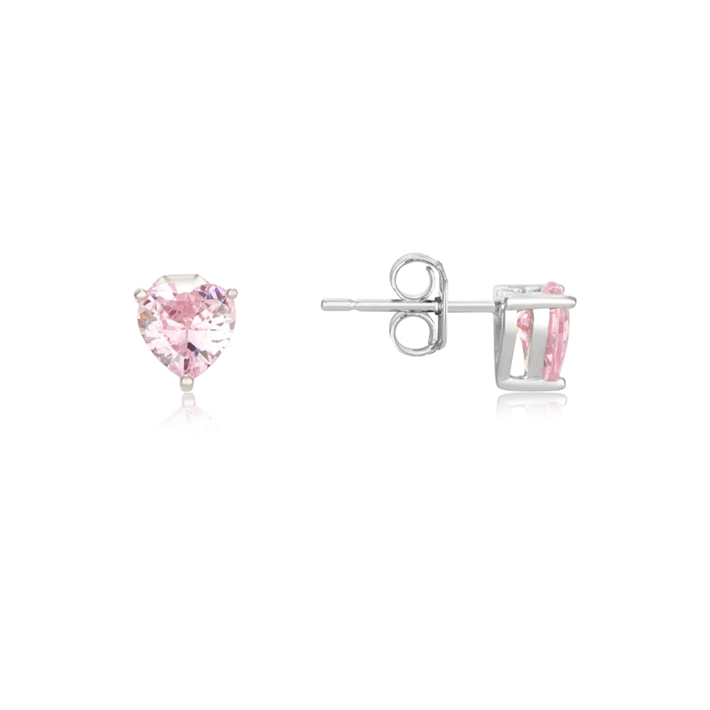 Argento Silver CZ Pink Petite Heart Earrings