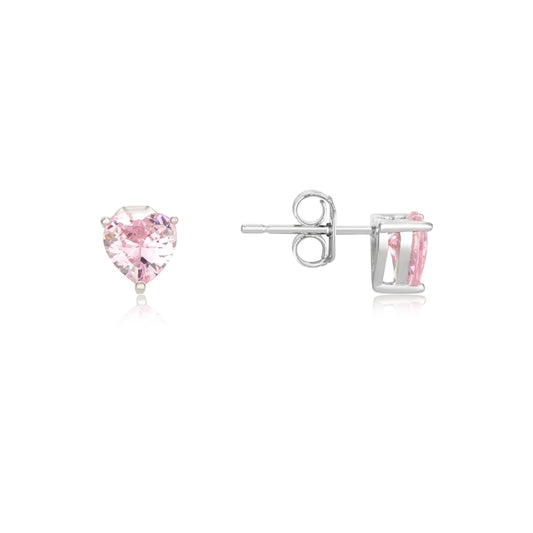 Argento Silver CZ Pink Petite Heart Earrings
