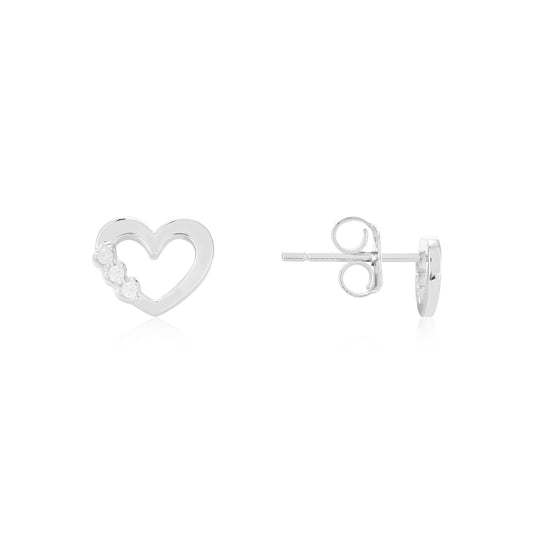Argento Silver Open Heart CZ Stud Earrings