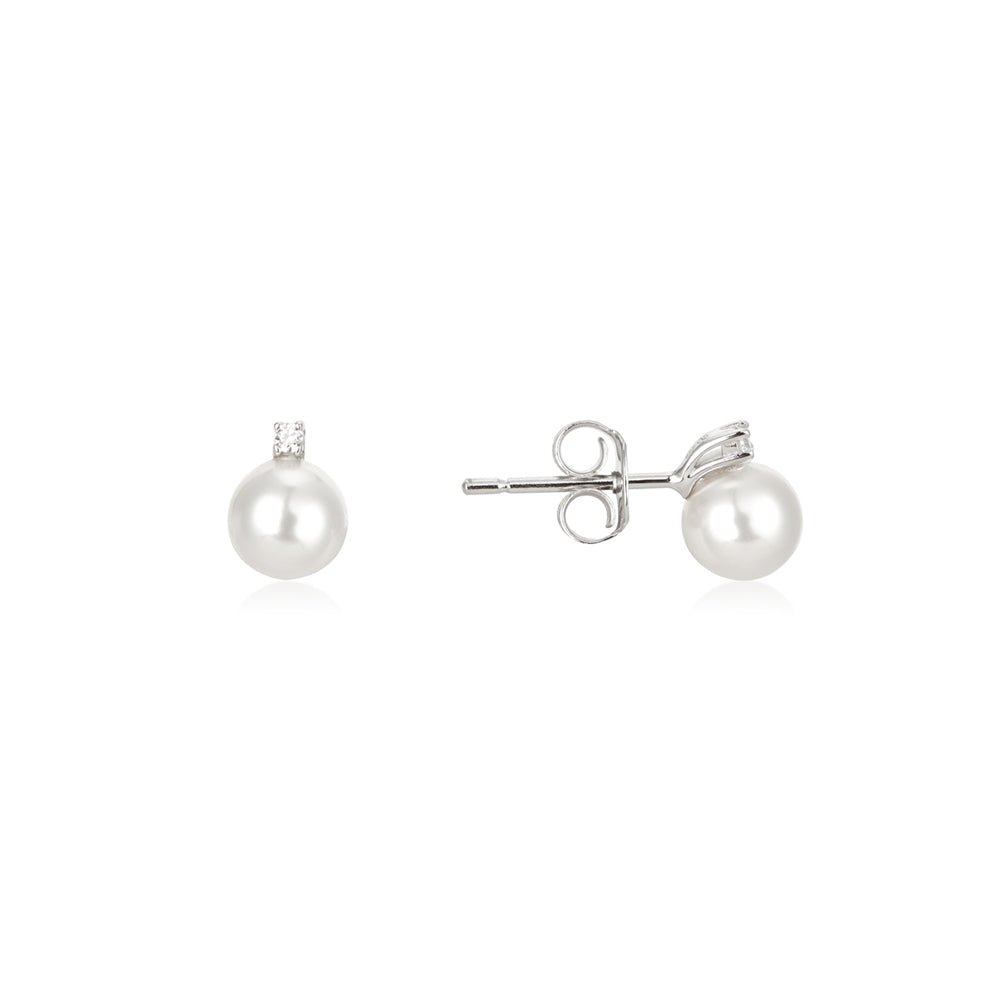 Argento Silver Petite CZ Pearl Stud Earrings