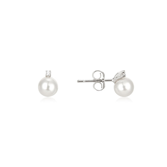 Argento Silver Petite CZ Pearl Stud Earrings