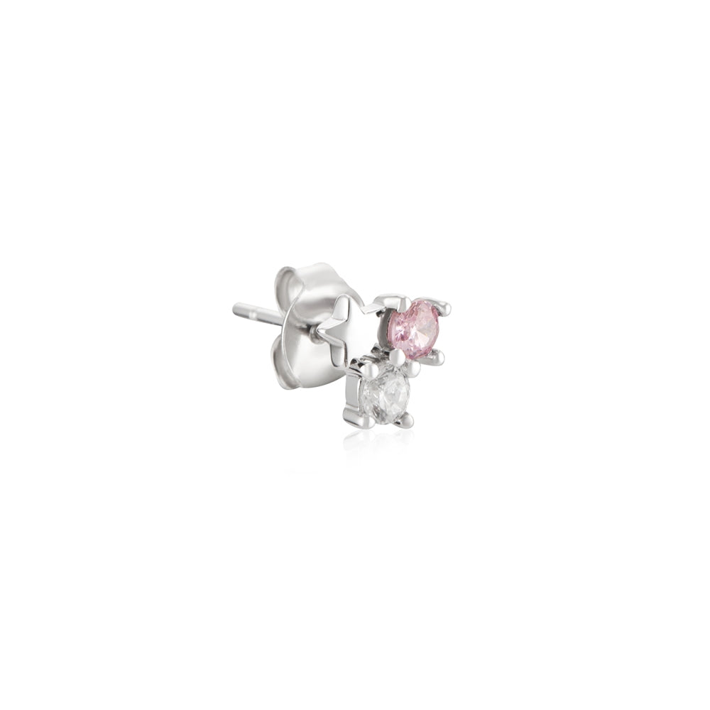 Argento Silver Triple Pink CZ Star Earrings