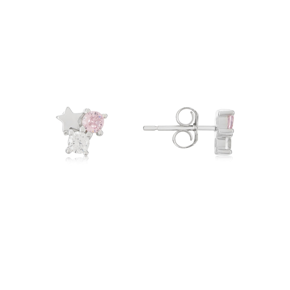 Argento Silver Triple Pink CZ Star Earrings