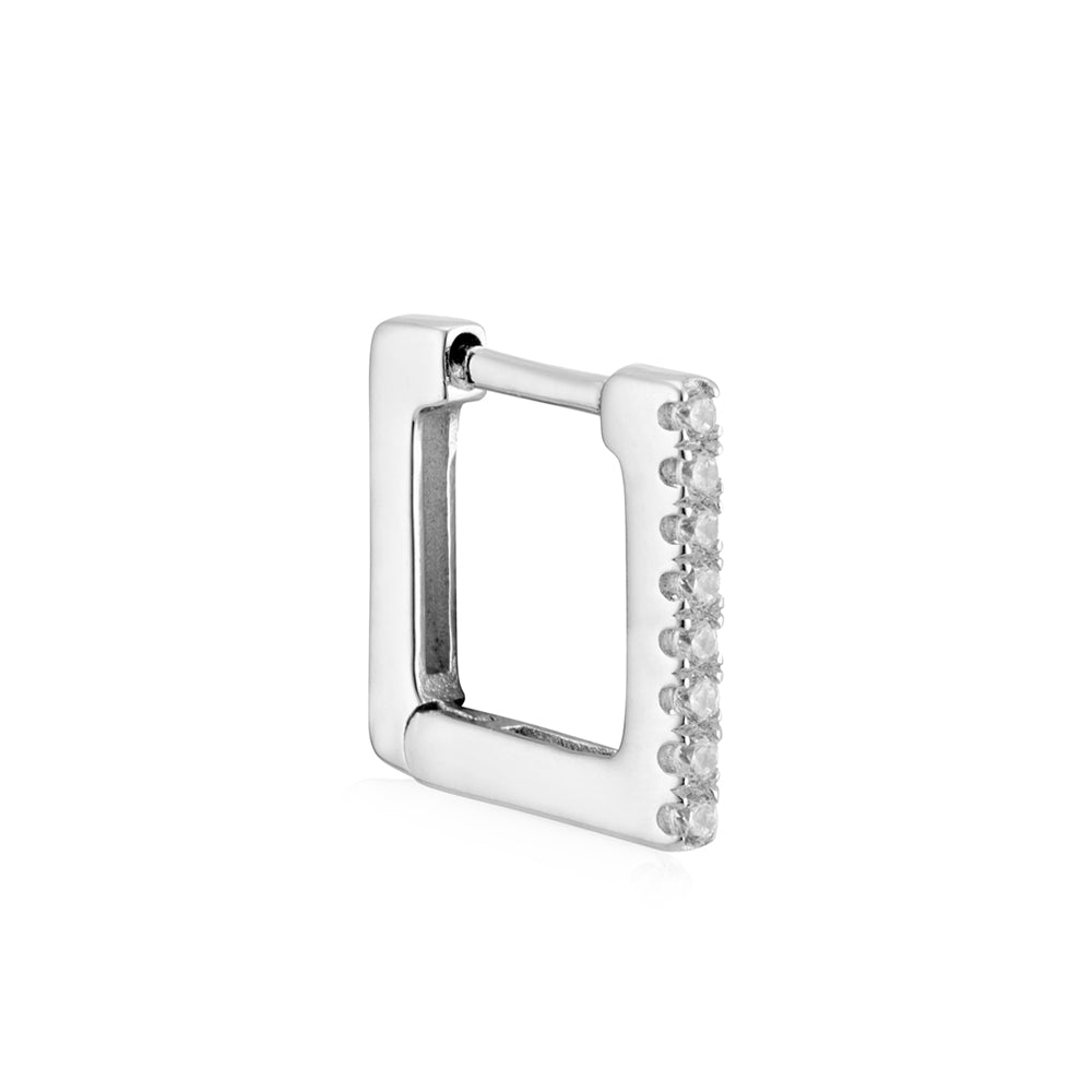 Argento Silver Rectangular CZ Hoop Earrings