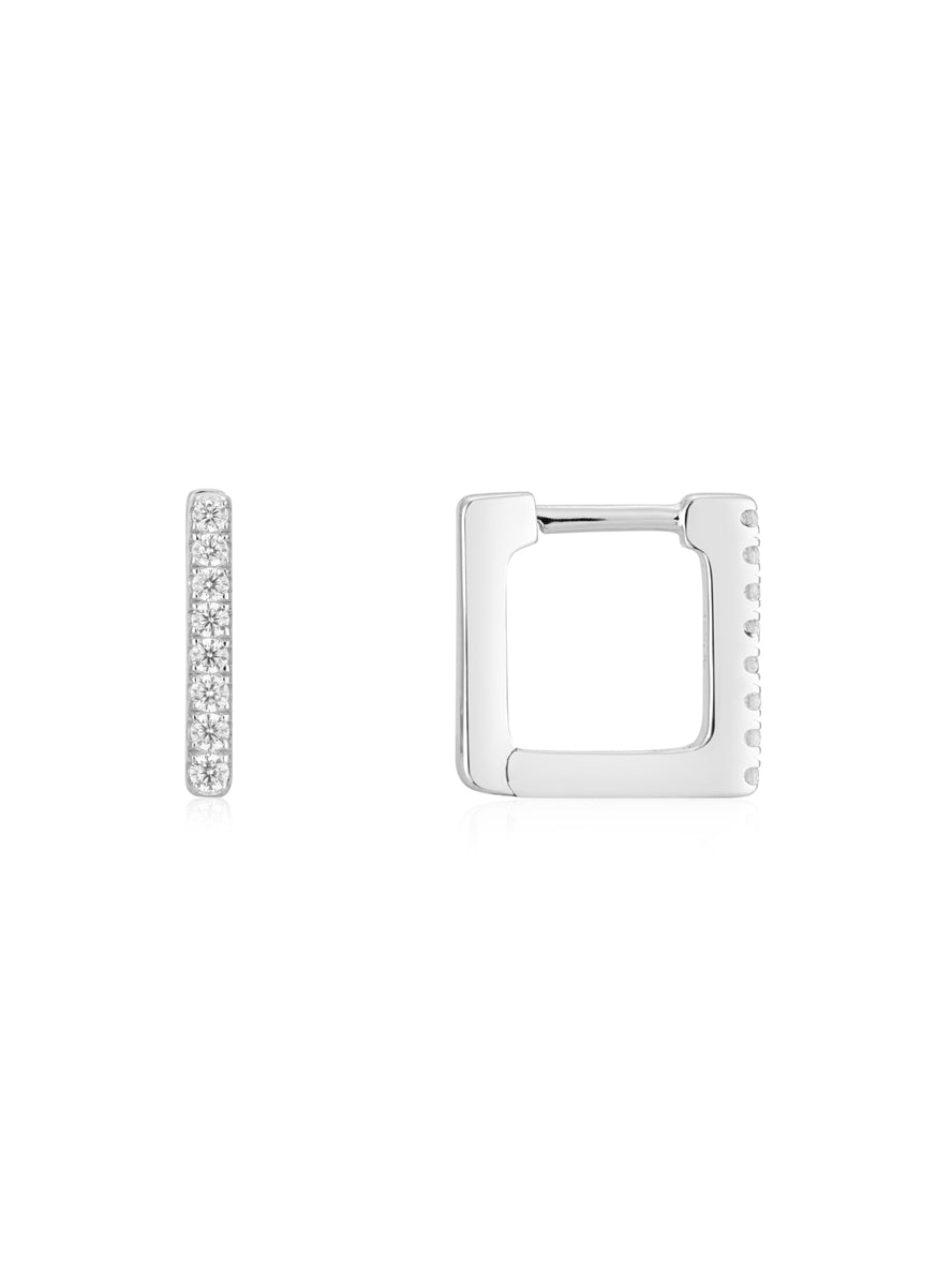 Argento Silver Rectangular CZ Hoop Earrings