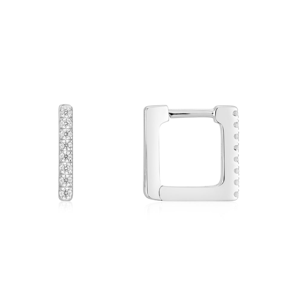 Argento Silver Rectangular CZ Hoop Earrings