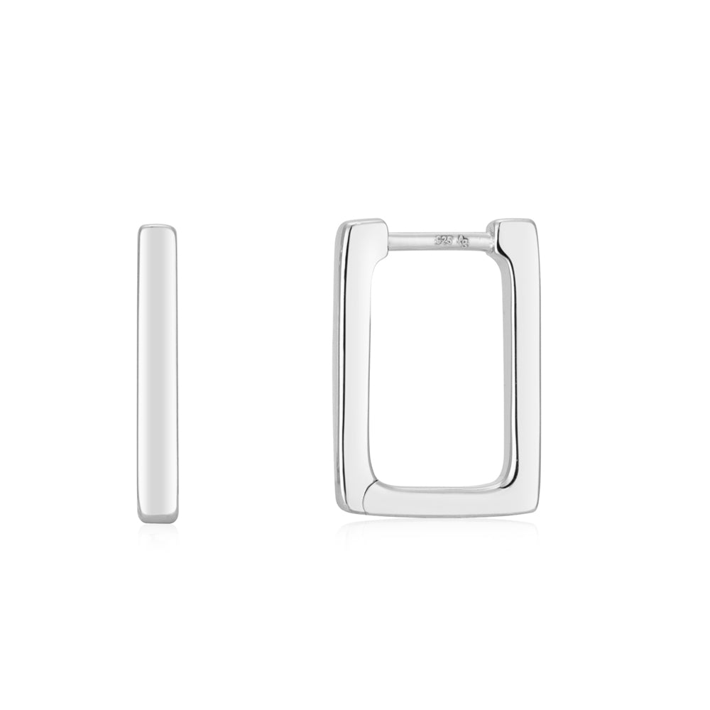 Argento Silver Rectangular Plain Hoop Earrings