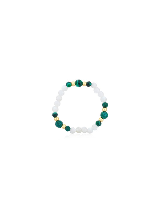 August Woods Gold Green Beaded Stretch Ring