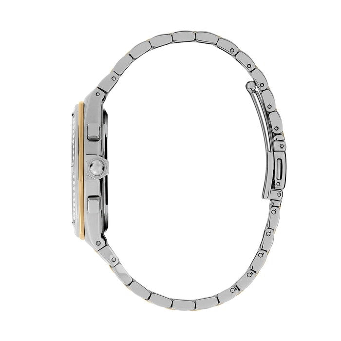 Olivia Burton Silver and Gold Multi Hexa Silver Sunray Dial Crystal Watch