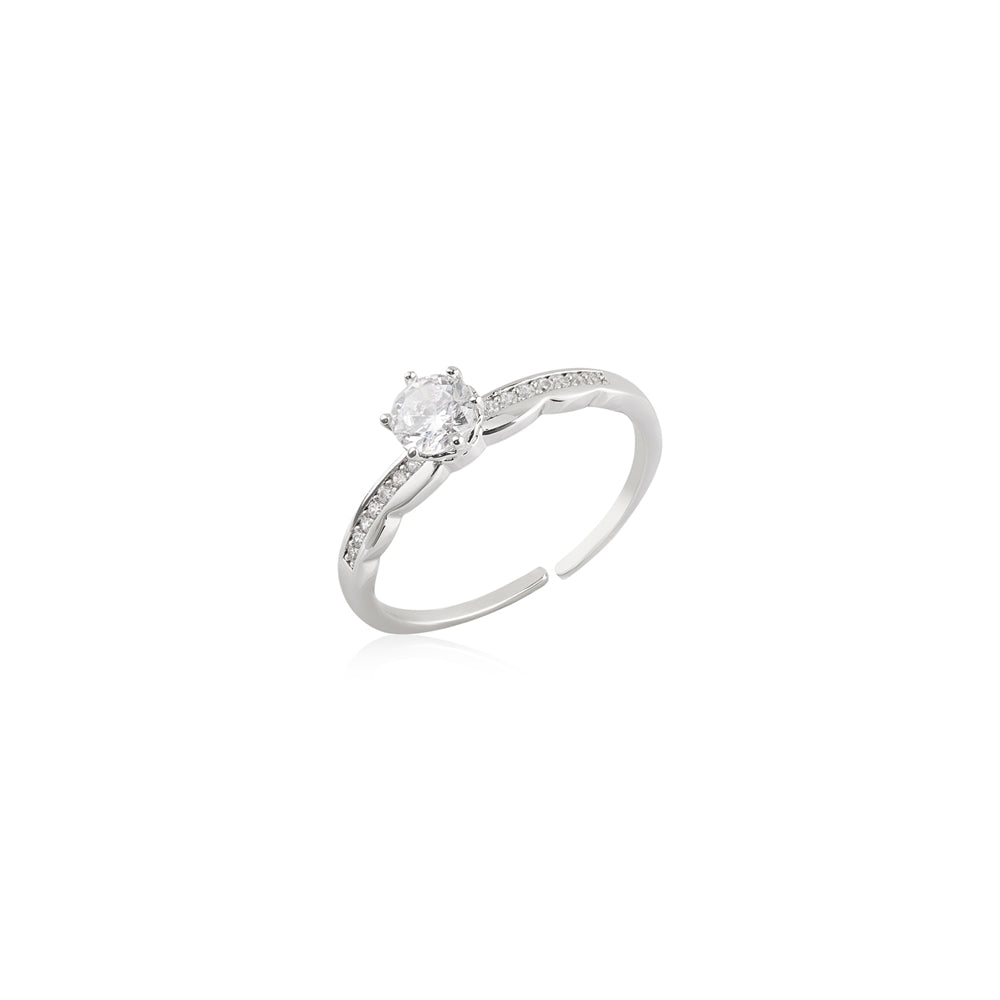 August Woods Silver Solitaire CZ Band Ring