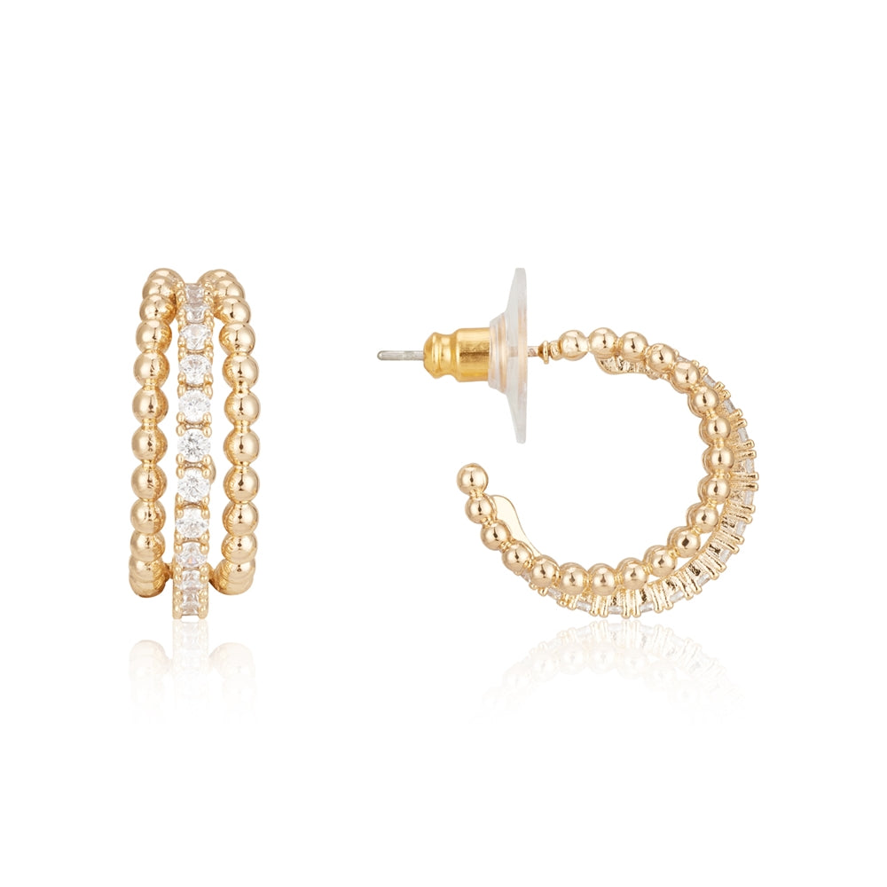 August Woods Gold Triple Bead Hoop Earrings