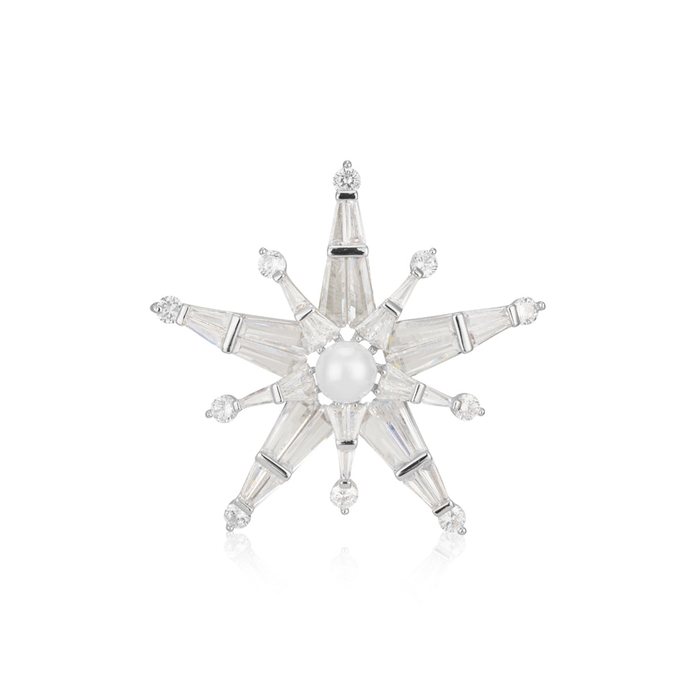 August Woods Silver Sparkle Pearl Star Brooch