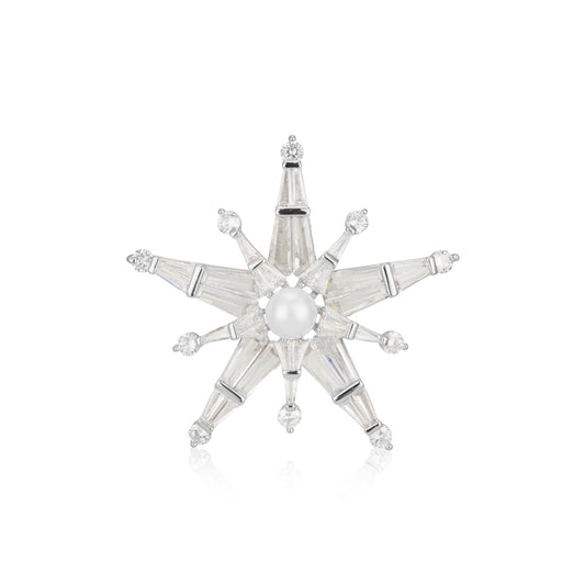 August Woods Silver Sparkle Pearl Star Brooch