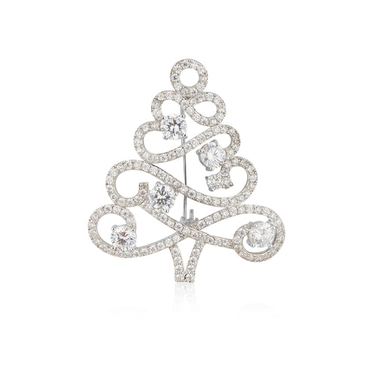 August Woods Silver Sparkle Christmas Tree Brooch