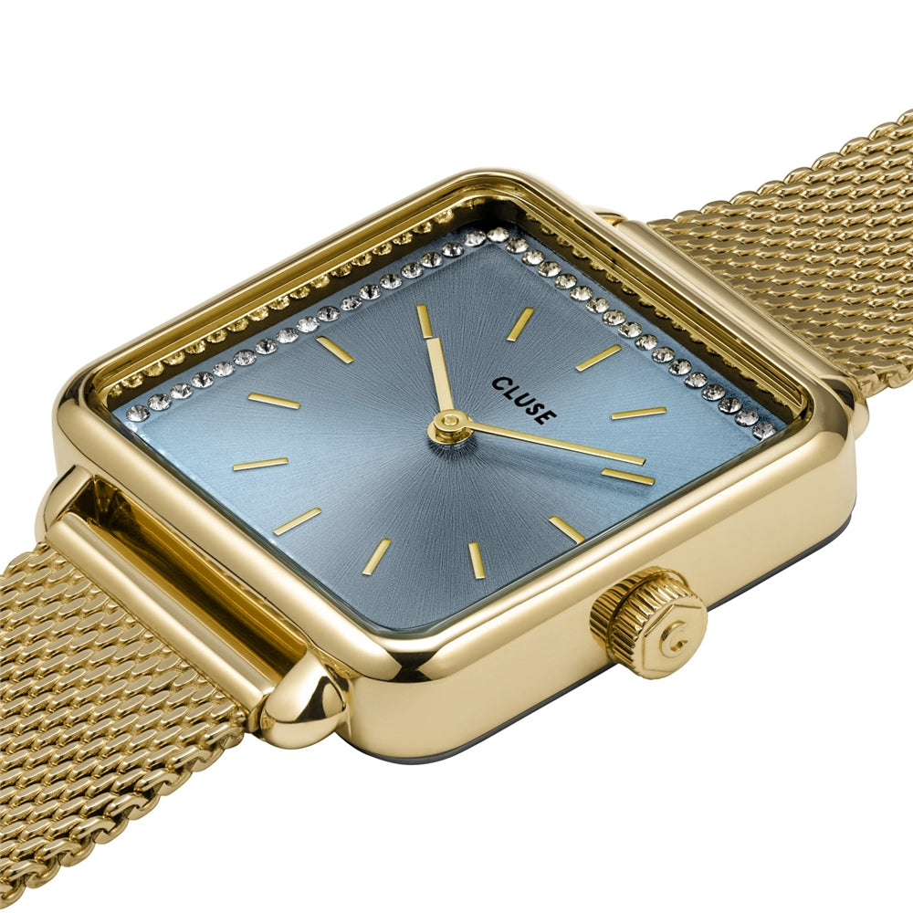 CLUSE La Tetragone Light Blue Crystal Gold Watch