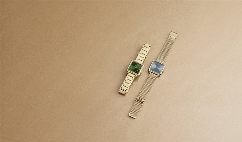 CLUSE La Tetragone Light Blue Crystal Gold Watch