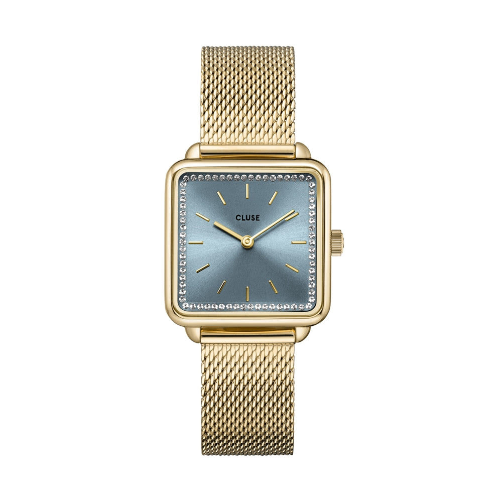 CLUSE La Tetragone Light Blue Crystal Gold Watch