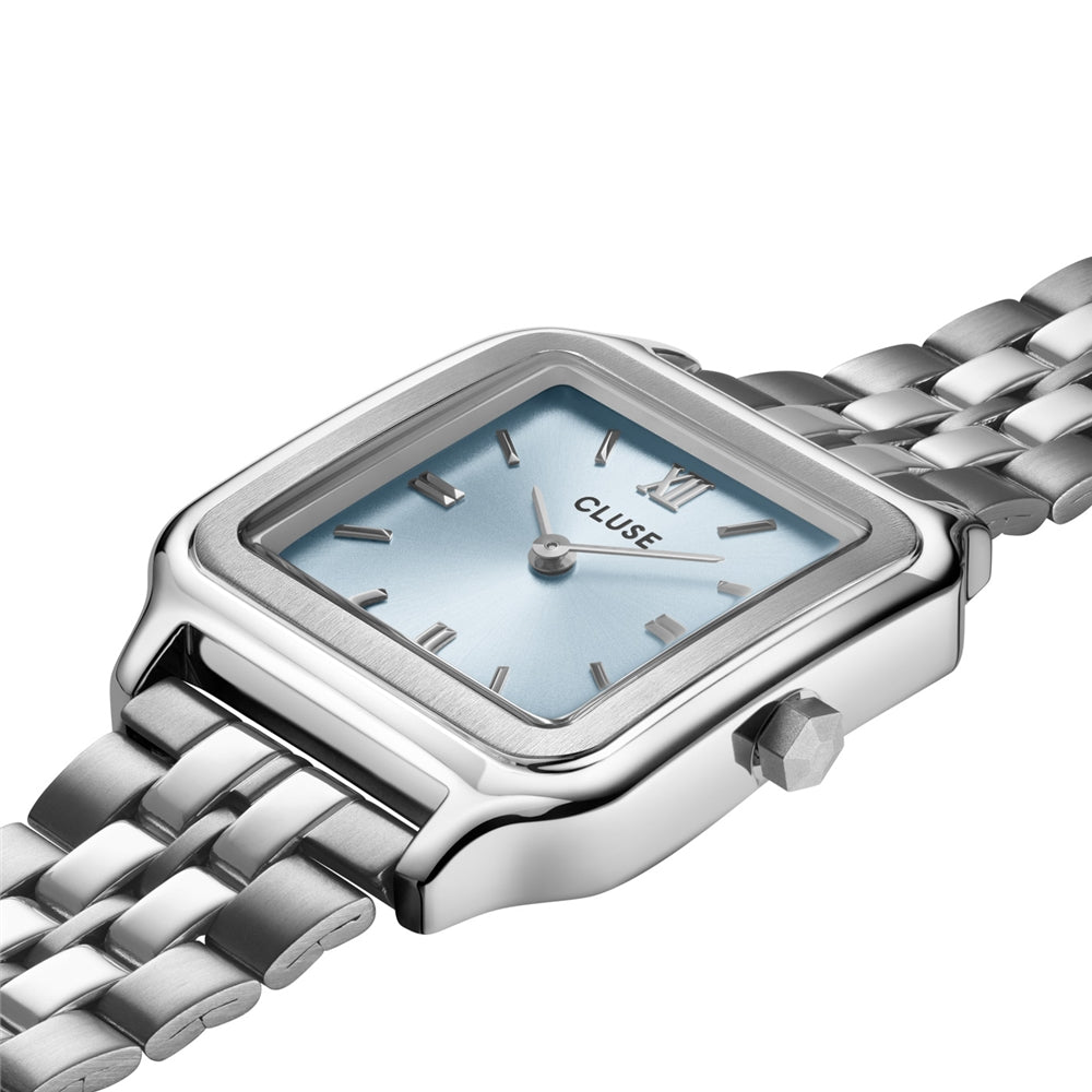CLUSE Gracieuse Light Blue and Silver Square Watch