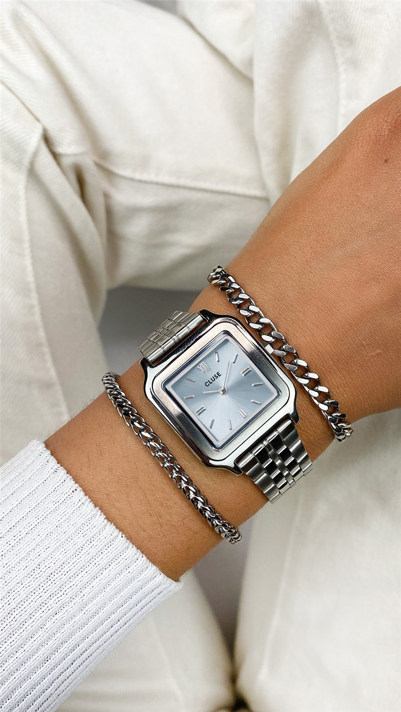 CLUSE Gracieuse Light Blue and Silver Square Watch