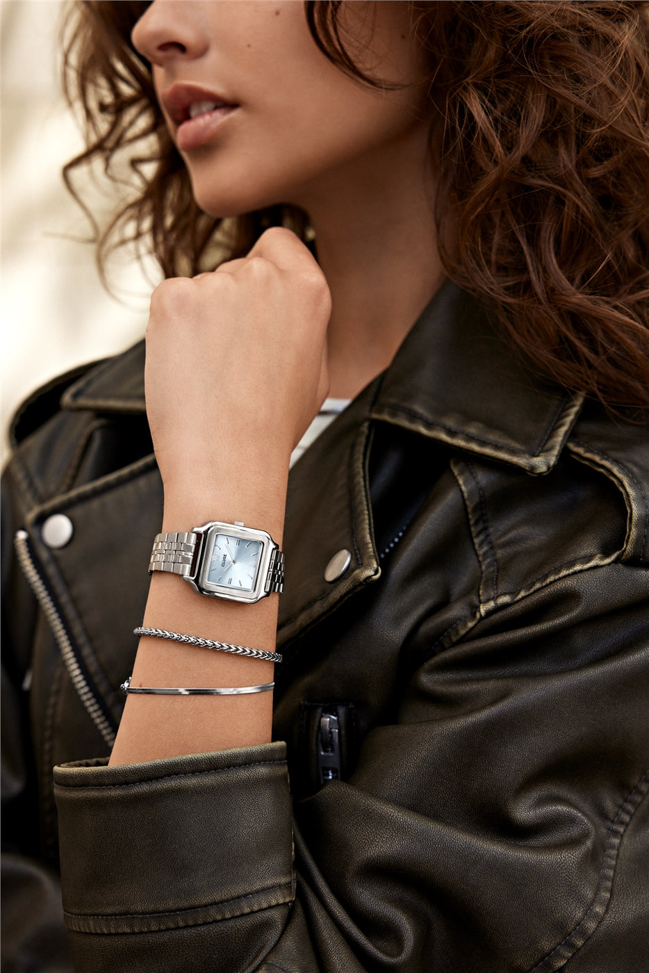 CLUSE Gracieuse Light Blue and Silver Square Watch