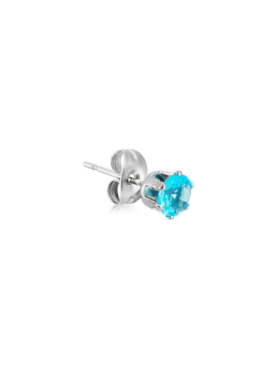 Over & Over Silver Stainless Steel CZ Aqua Stud Earrings
